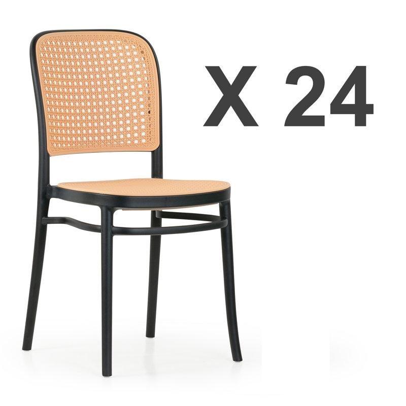 Siyah Rattan Detaylı İstiflenebilir Plastik Sandalye 24lü Set - 336597