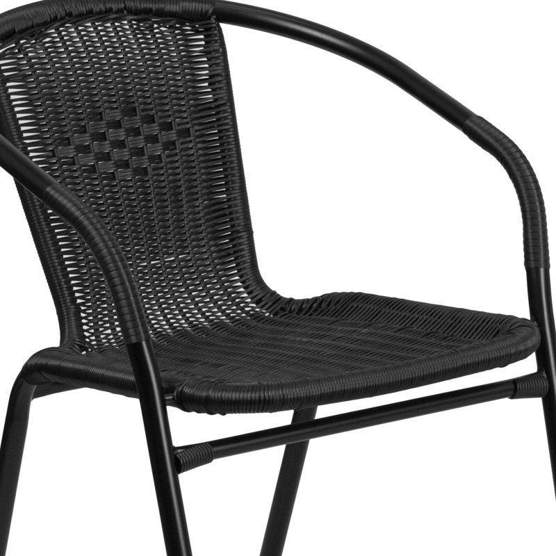 Siyah Rattan Metal İstiflenebilir Yuvarlak Cam Bistro Masa Seti - 61 cm - 338872