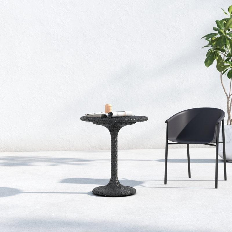 Siyah Rattan Yuvarlak Hava Koşullarına Dayanıklı Bistro Masa - 65x65 cm - 338513