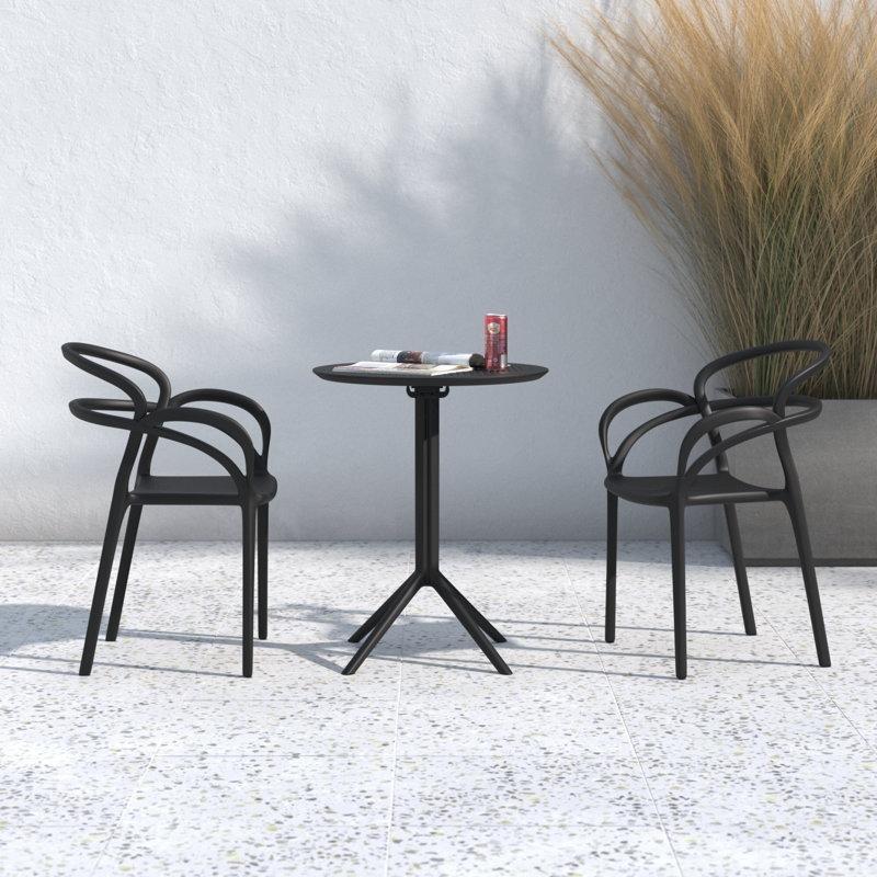 Siyah Reçine Katlanabilir ve İstiflenebilir Yuvarlak Bistro Masa Takımı - 60 cm - 338553