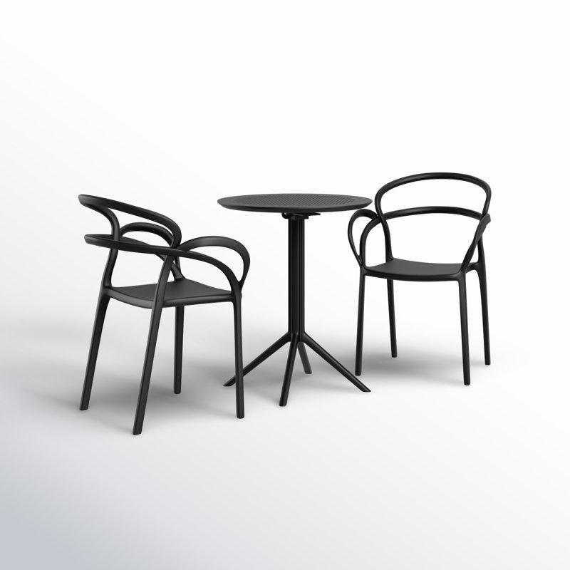 Siyah Reçine Katlanabilir ve İstiflenebilir Yuvarlak Bistro Masa Takımı - 60 cm - 338553