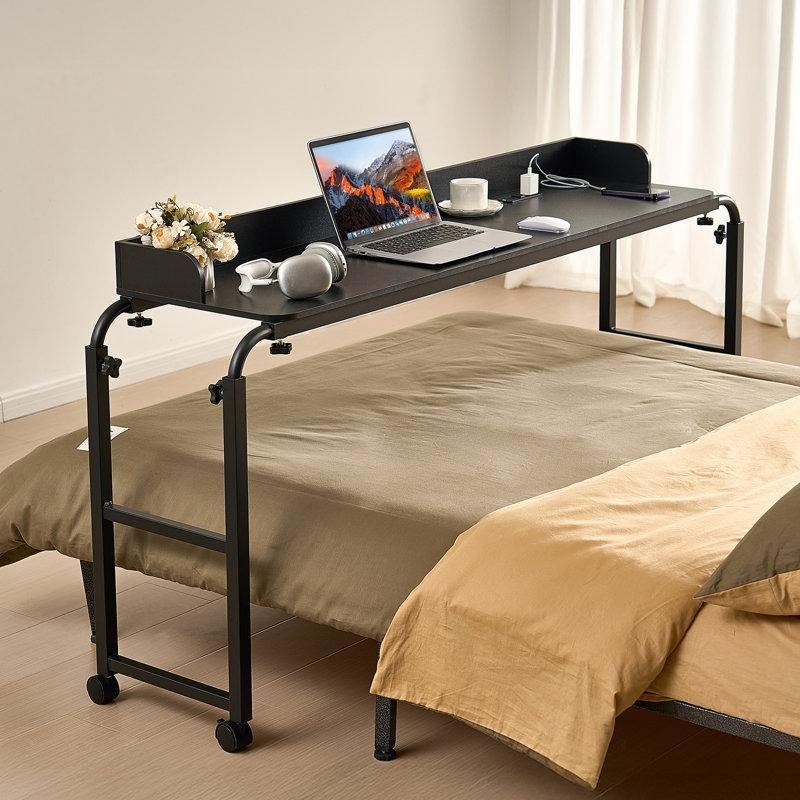 Siyah Suntalam ve Çelik Ayarlanabilir Tekerlekli Prizli Laptop Sehpası - 221x40 cm - 336009