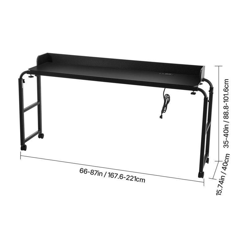 Siyah Suntalam ve Çelik Ayarlanabilir Tekerlekli Prizli USB Portlu Yatak Masası - 221 cm - 336542