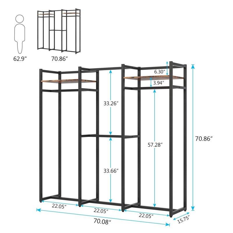 Siyah ve Beyaz Metal ve MDF Raflı Ayaklı Askılık - 178x40x180 cm - 337428