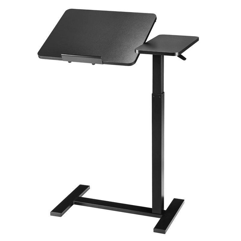 Siyah Yüksekliği Ayarlanabilir Tekerlekli Eğilebilir Tablalı C Tipi Laptop Sehpası - 78x40 cm - 335840