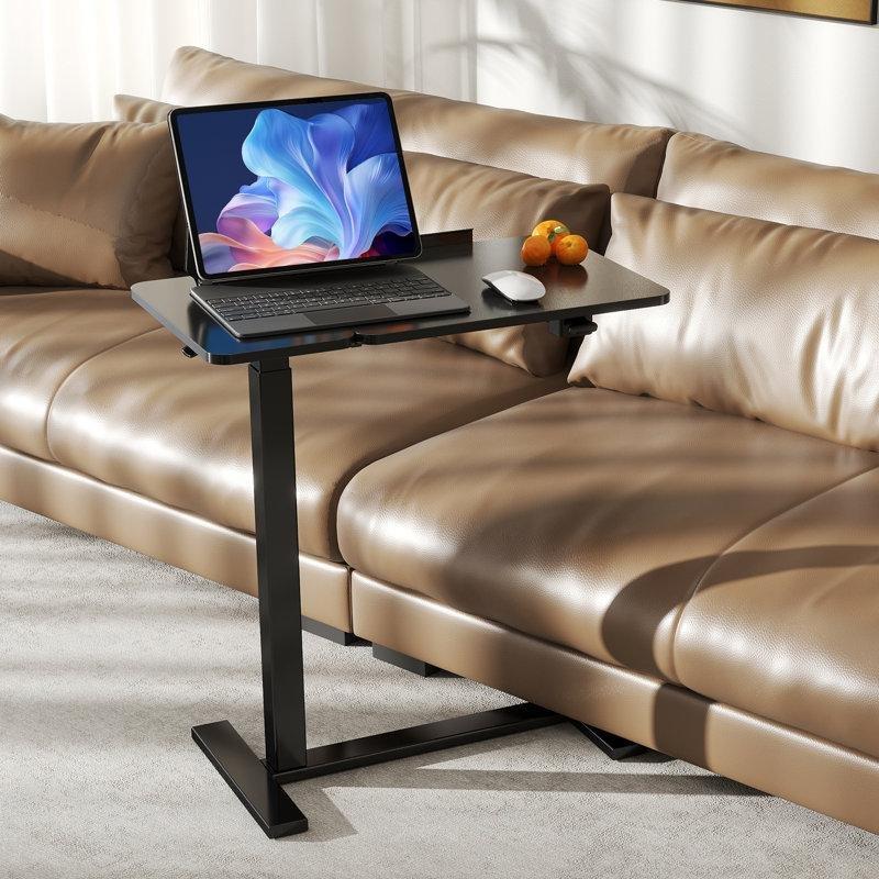 Siyah Yüksekliği Ayarlanabilir Tekerlekli Eğilebilir Tablalı C Tipi Laptop Sehpası - 78x40 cm - 335840