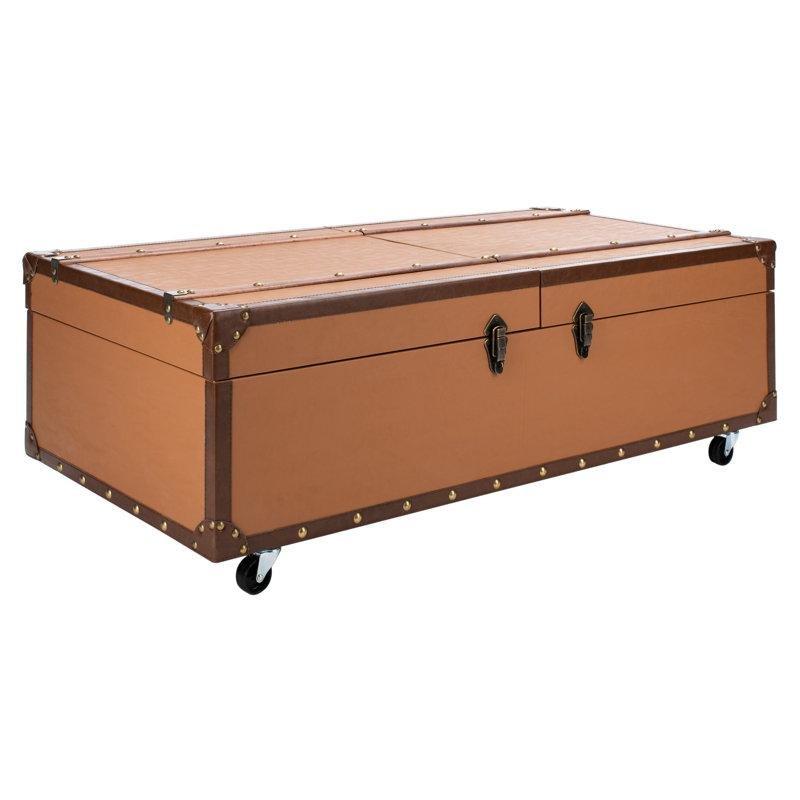 Suni Deri Döşemeli MDF Uzatılabilir ve Depolamalı Tekerlekli Orta Sehpa - 120x60 cm - 336344