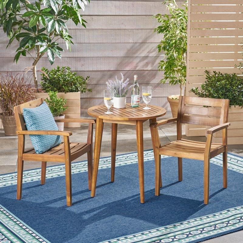 Teak Akasya Ahşap Yuvarlak 2 Kişilik Bistro Masa Takımı - 70 cm - 338308