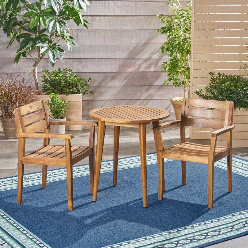 Teak Akasya Ahşap Yuvarlak 2 Kişilik Bistro Masa Takımı - 70 cm - 338308