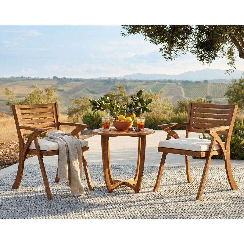 Teak Masif Akasya Minderli 3 Parça Yuvarlak Bistro Takımı - 338747