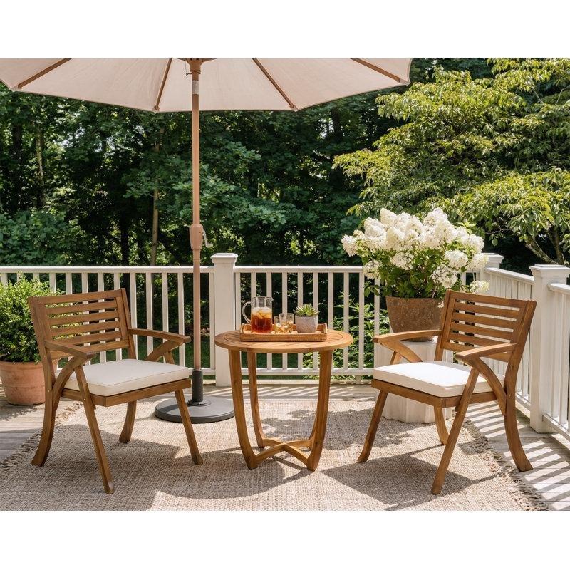 Teak Masif Akasya Minderli 3 Parça Yuvarlak Bistro Takımı - 338747