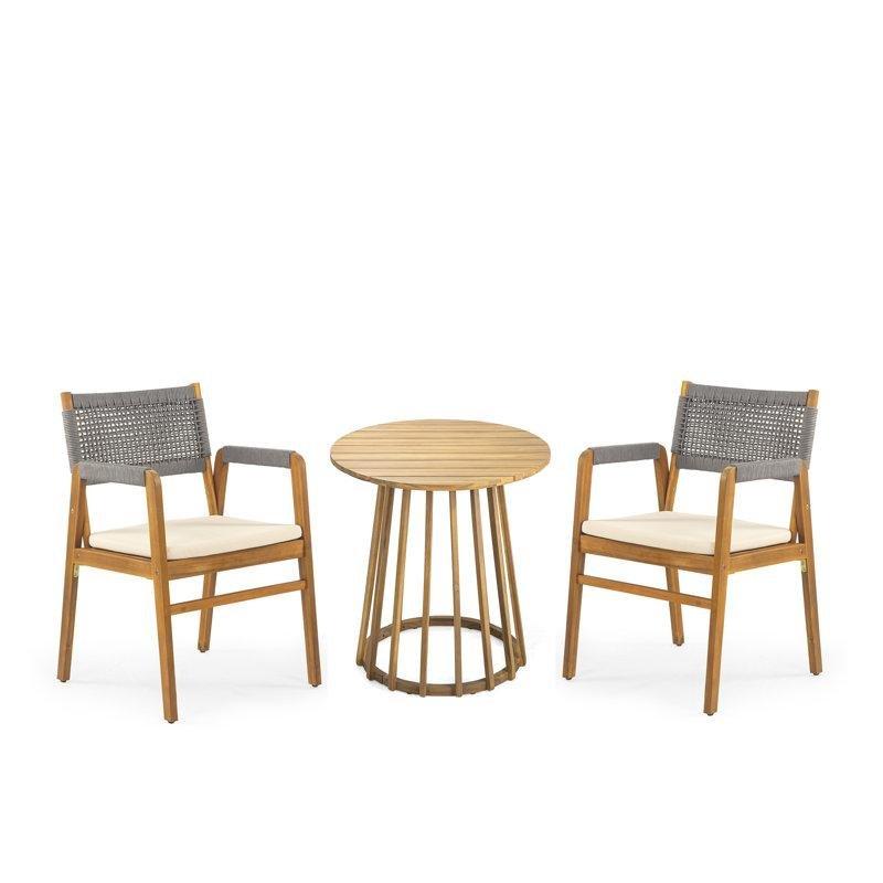 Teak Rengi Akasya Ağacı Minderli Yuvarlak Bistro Takımı - 70x70 cm - 338322