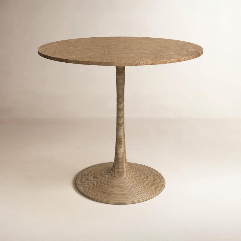 Traverten Tablalı Rattan Sargılı Kaide Ayaklı Bistro Masa - Doğal Renk Ø92 cm - 338820