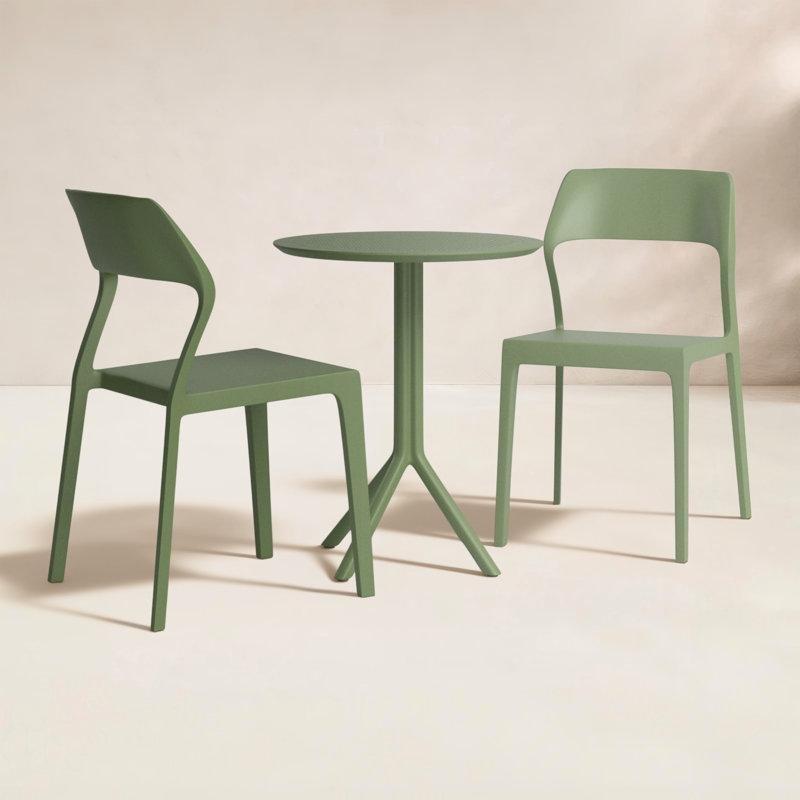 Zeytin Yeşili Reçine Katlanabilir ve İstiflenebilir Bistro Masa Takımı - 60 cm - 338938